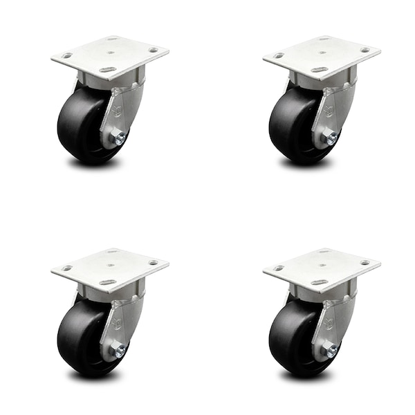 4 Inch Kingpinless Glass Filled Nylon Wheel Swivel Top Plate Caster SCC, 4PK